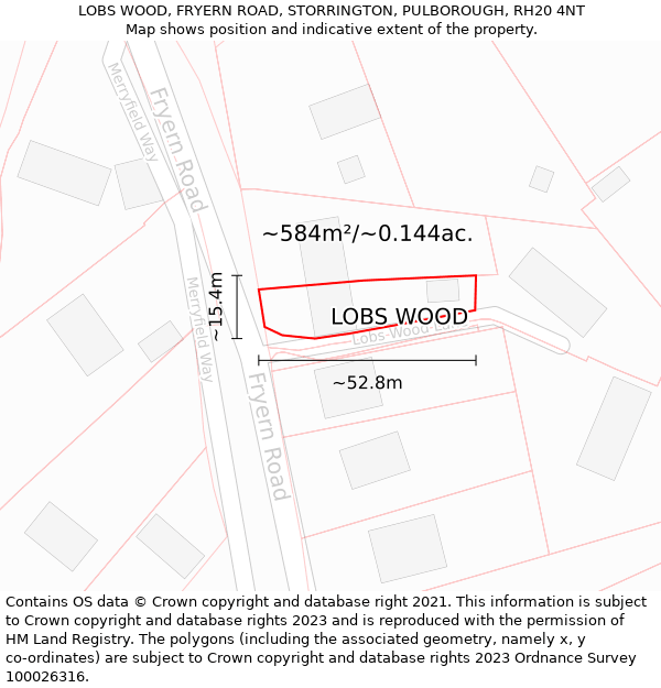 LOBS WOOD, FRYERN ROAD, STORRINGTON, PULBOROUGH, RH20 4NT: Plot and title map