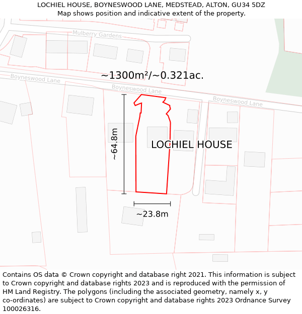 LOCHIEL HOUSE, BOYNESWOOD LANE, MEDSTEAD, ALTON, GU34 5DZ: Plot and title map