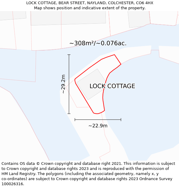 LOCK COTTAGE, BEAR STREET, NAYLAND, COLCHESTER, CO6 4HX: Plot and title map