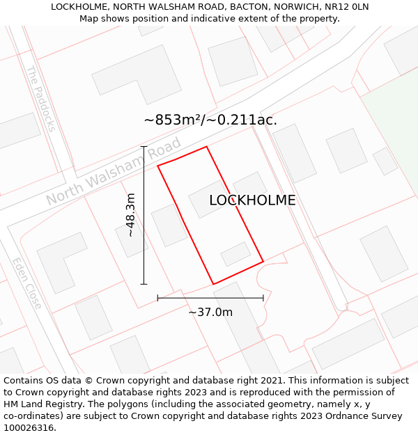 LOCKHOLME, NORTH WALSHAM ROAD, BACTON, NORWICH, NR12 0LN: Plot and title map