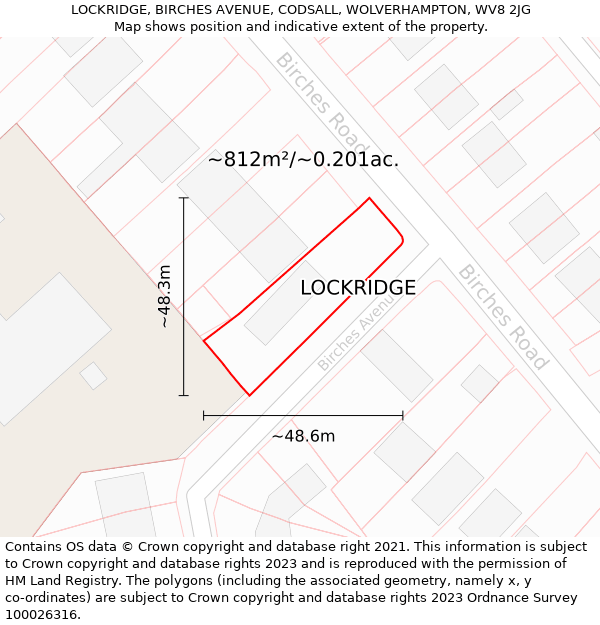 LOCKRIDGE, BIRCHES AVENUE, CODSALL, WOLVERHAMPTON, WV8 2JG: Plot and title map