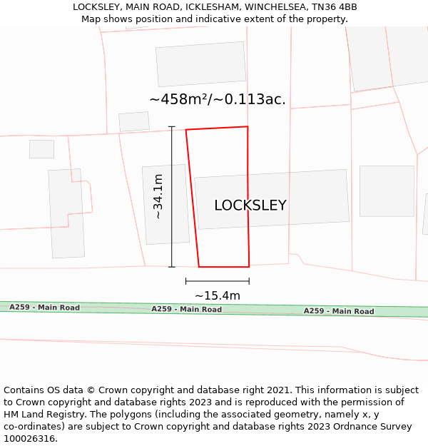 LOCKSLEY, MAIN ROAD, ICKLESHAM, WINCHELSEA, TN36 4BB: Plot and title map