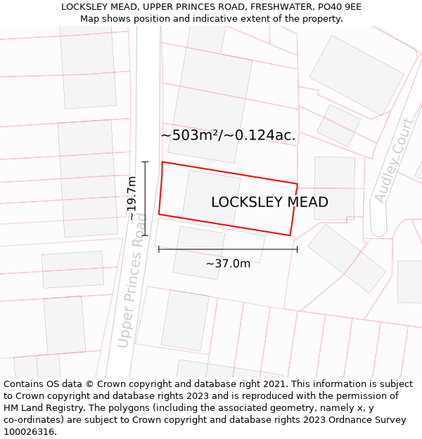 LOCKSLEY MEAD, UPPER PRINCES ROAD, FRESHWATER, PO40 9EE: Plot and title map