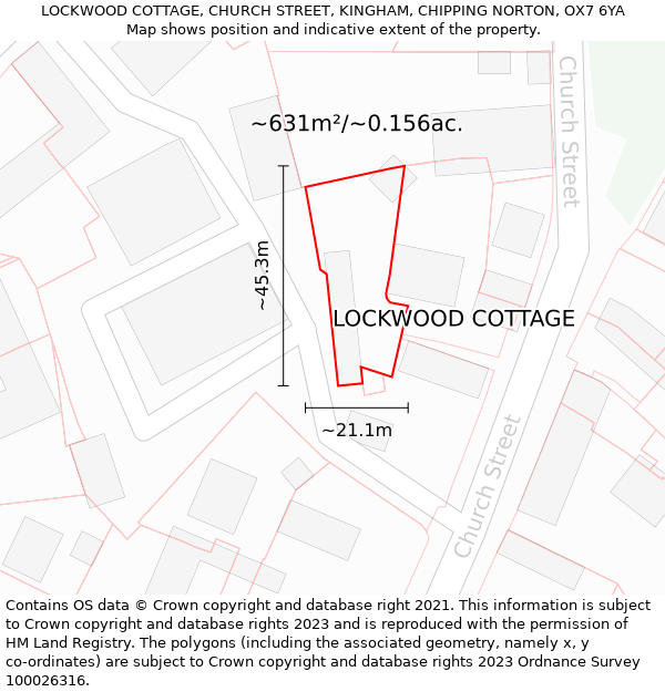 LOCKWOOD COTTAGE, CHURCH STREET, KINGHAM, CHIPPING NORTON, OX7 6YA: Plot and title map