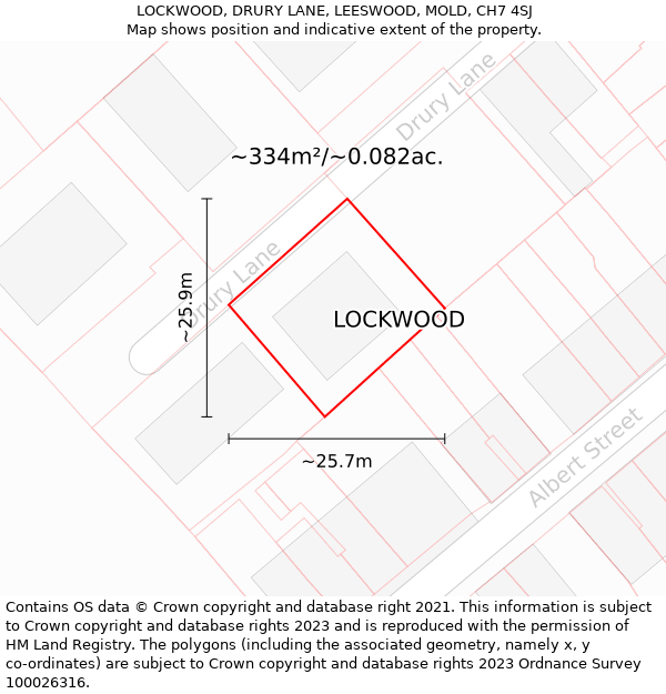 LOCKWOOD, DRURY LANE, LEESWOOD, MOLD, CH7 4SJ: Plot and title map