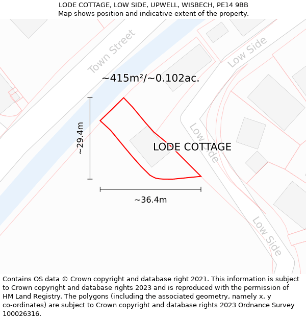 LODE COTTAGE, LOW SIDE, UPWELL, WISBECH, PE14 9BB: Plot and title map