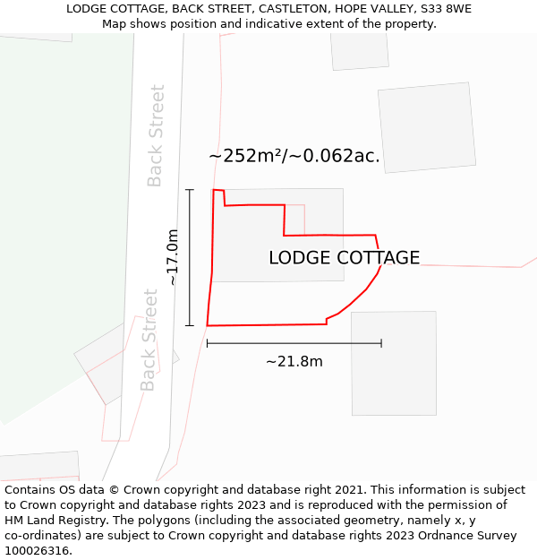 LODGE COTTAGE, BACK STREET, CASTLETON, HOPE VALLEY, S33 8WE: Plot and title map