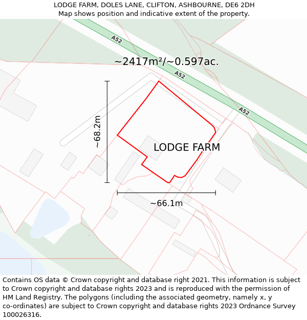 LODGE FARM, DOLES LANE, CLIFTON, ASHBOURNE, DE6 2DH: Plot and title map