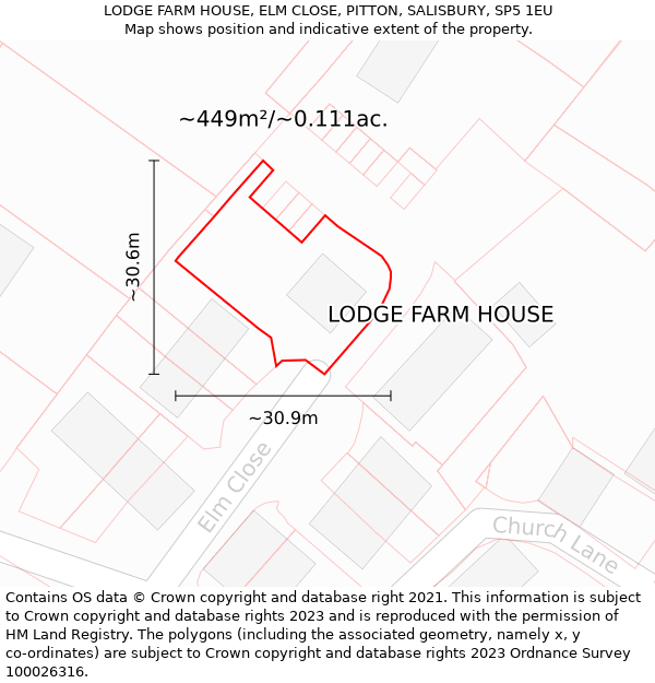 LODGE FARM HOUSE, ELM CLOSE, PITTON, SALISBURY, SP5 1EU: Plot and title map