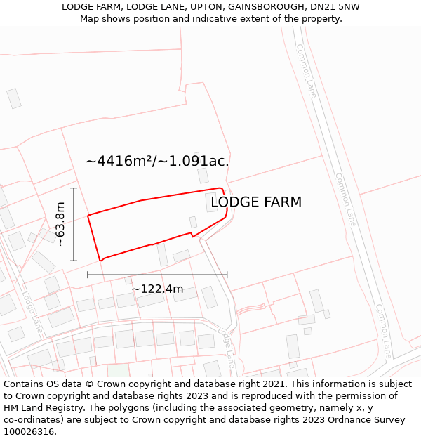 LODGE FARM, LODGE LANE, UPTON, GAINSBOROUGH, DN21 5NW: Plot and title map