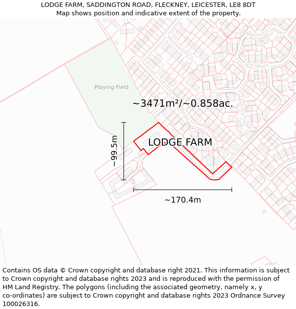 LODGE FARM, SADDINGTON ROAD, FLECKNEY, LEICESTER, LE8 8DT: Plot and title map