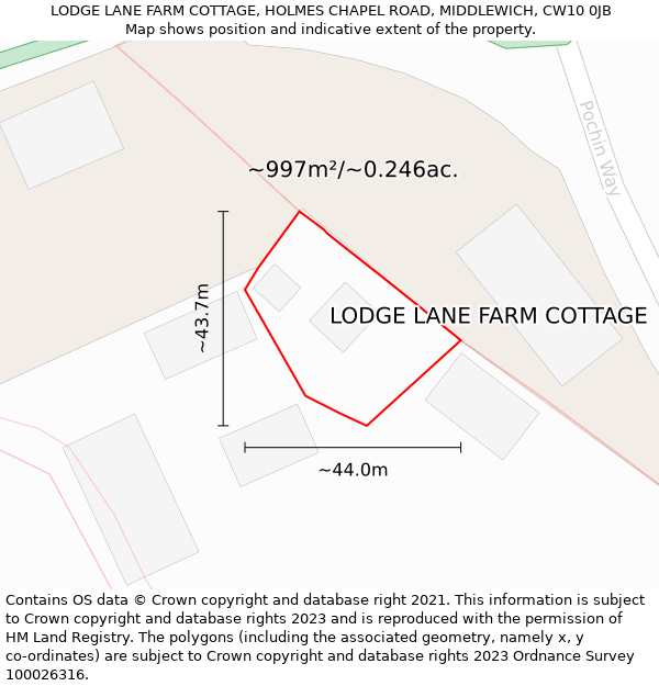 LODGE LANE FARM COTTAGE, HOLMES CHAPEL ROAD, MIDDLEWICH, CW10 0JB: Plot and title map