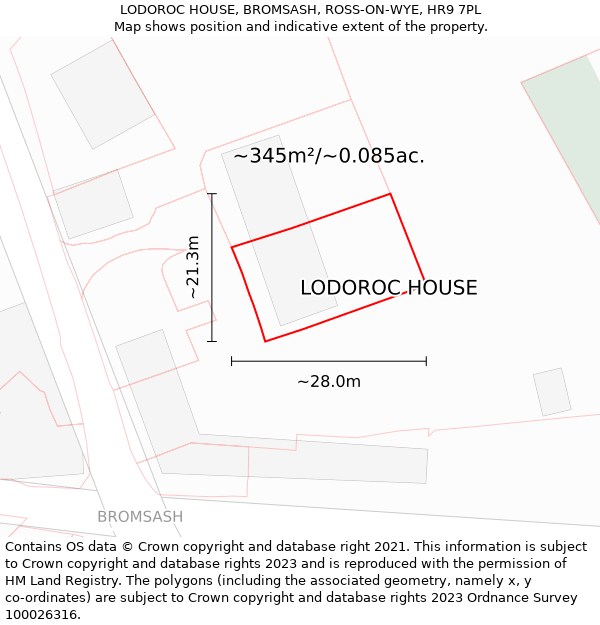 LODOROC HOUSE, BROMSASH, ROSS-ON-WYE, HR9 7PL: Plot and title map