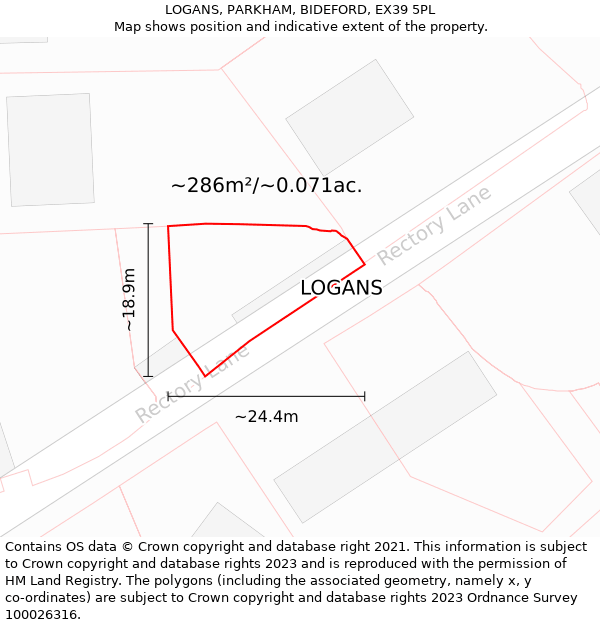 LOGANS, PARKHAM, BIDEFORD, EX39 5PL: Plot and title map