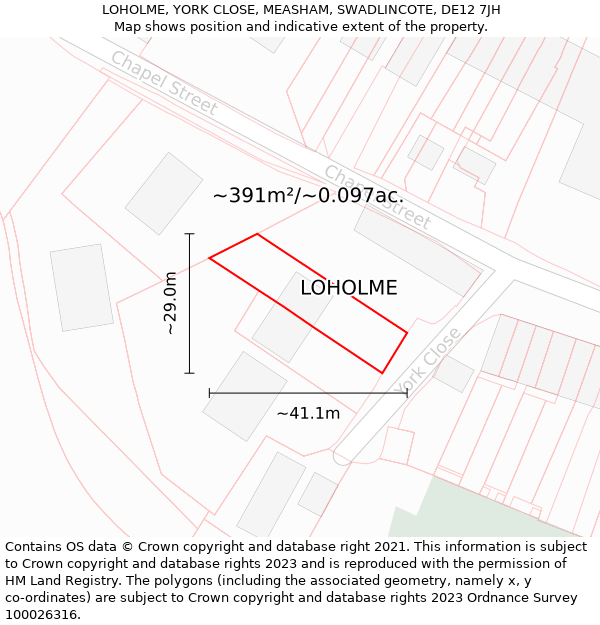 LOHOLME, YORK CLOSE, MEASHAM, SWADLINCOTE, DE12 7JH: Plot and title map