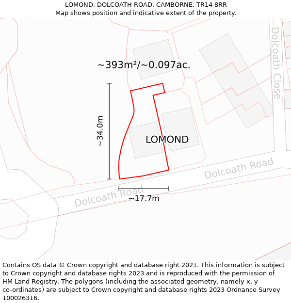LOMOND, DOLCOATH ROAD, CAMBORNE, TR14 8RR: Plot and title map