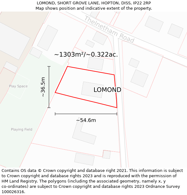 LOMOND, SHORT GROVE LANE, HOPTON, DISS, IP22 2RP: Plot and title map