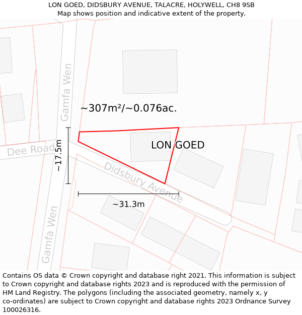 LON GOED, DIDSBURY AVENUE, TALACRE, HOLYWELL, CH8 9SB: Plot and title map