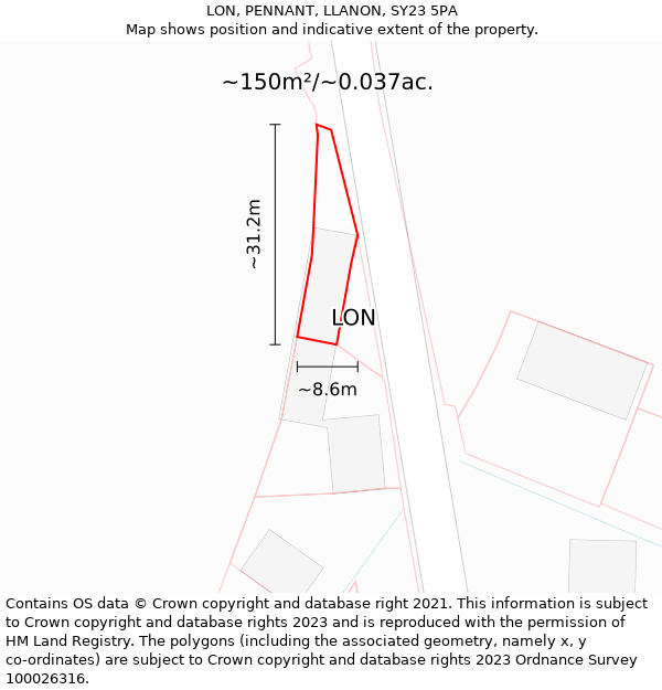 LON, PENNANT, LLANON, SY23 5PA: Plot and title map