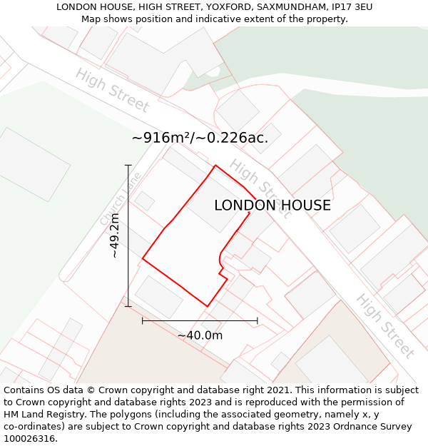 LONDON HOUSE, HIGH STREET, YOXFORD, SAXMUNDHAM, IP17 3EU: Plot and title map