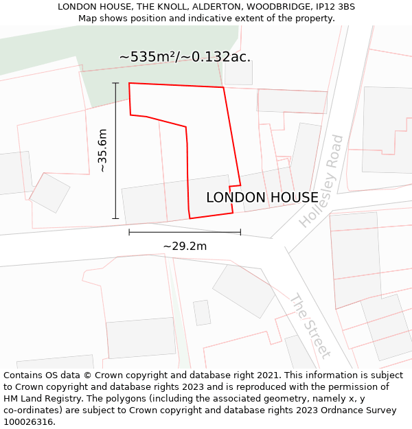 LONDON HOUSE, THE KNOLL, ALDERTON, WOODBRIDGE, IP12 3BS: Plot and title map