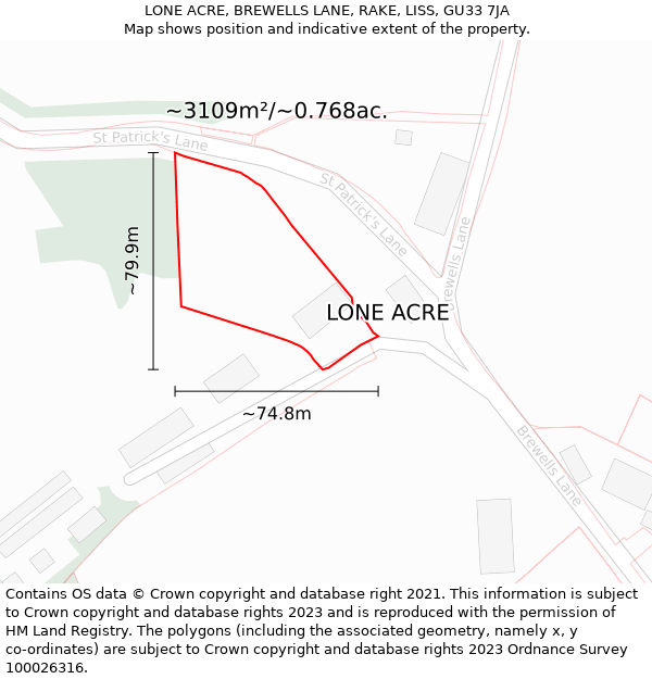 LONE ACRE, BREWELLS LANE, RAKE, LISS, GU33 7JA: Plot and title map