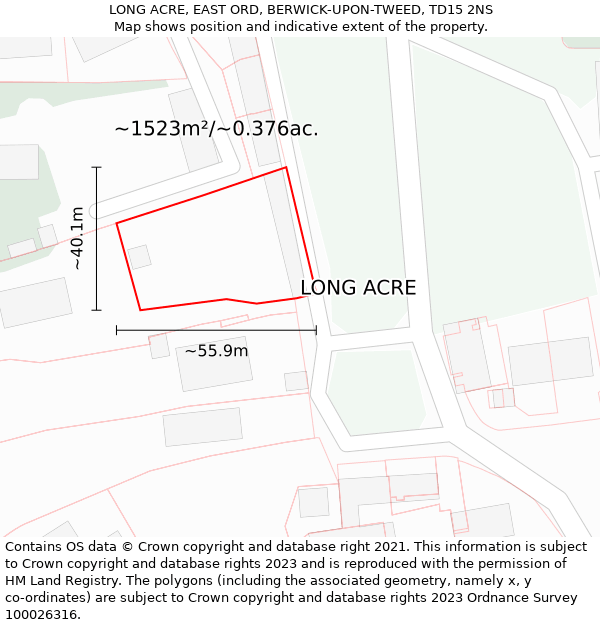 LONG ACRE, EAST ORD, BERWICK-UPON-TWEED, TD15 2NS: Plot and title map