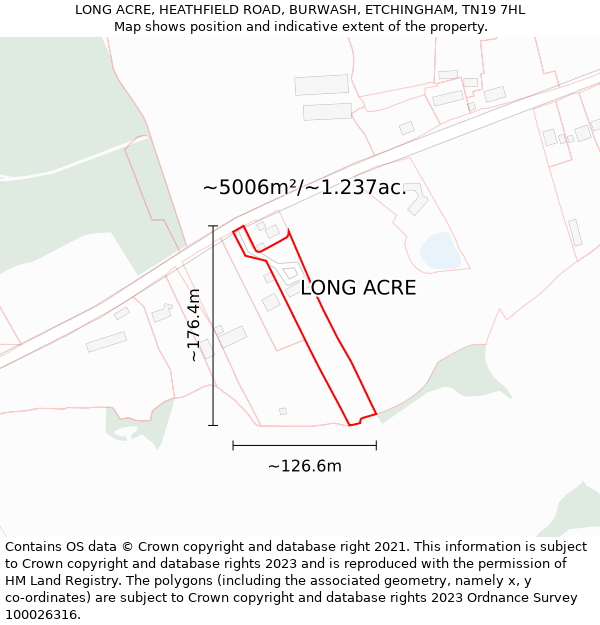 LONG ACRE, HEATHFIELD ROAD, BURWASH, ETCHINGHAM, TN19 7HL: Plot and title map