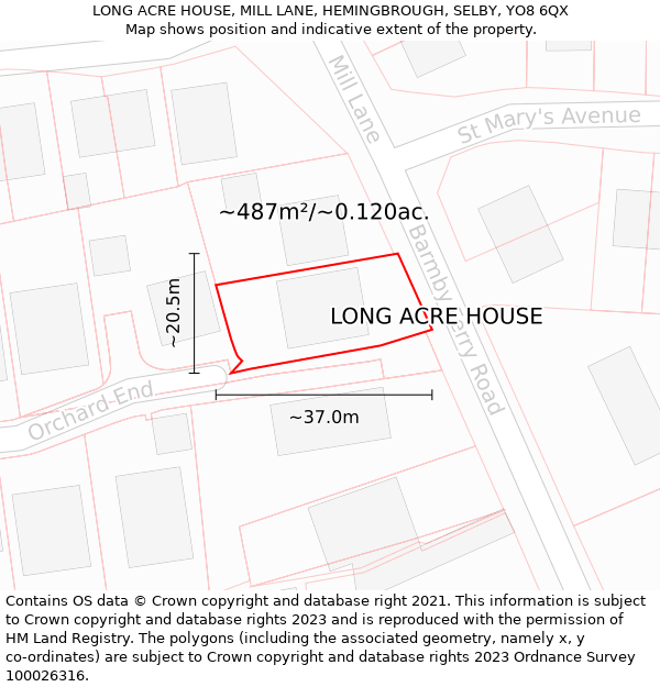 LONG ACRE HOUSE, MILL LANE, HEMINGBROUGH, SELBY, YO8 6QX: Plot and title map