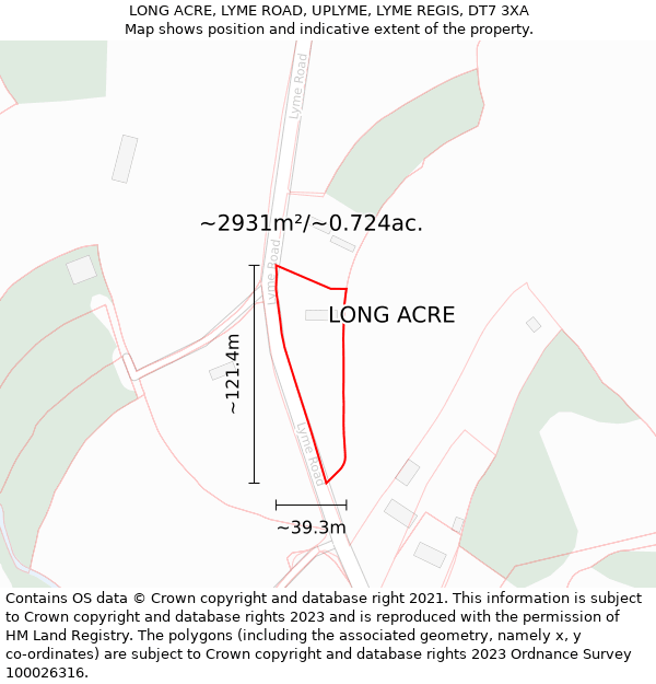LONG ACRE, LYME ROAD, UPLYME, LYME REGIS, DT7 3XA: Plot and title map