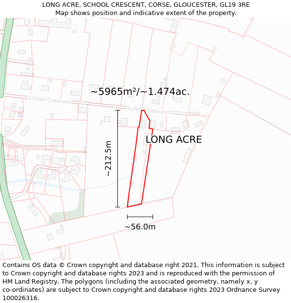 LONG ACRE, SCHOOL CRESCENT, CORSE, GLOUCESTER, GL19 3RE: Plot and title map