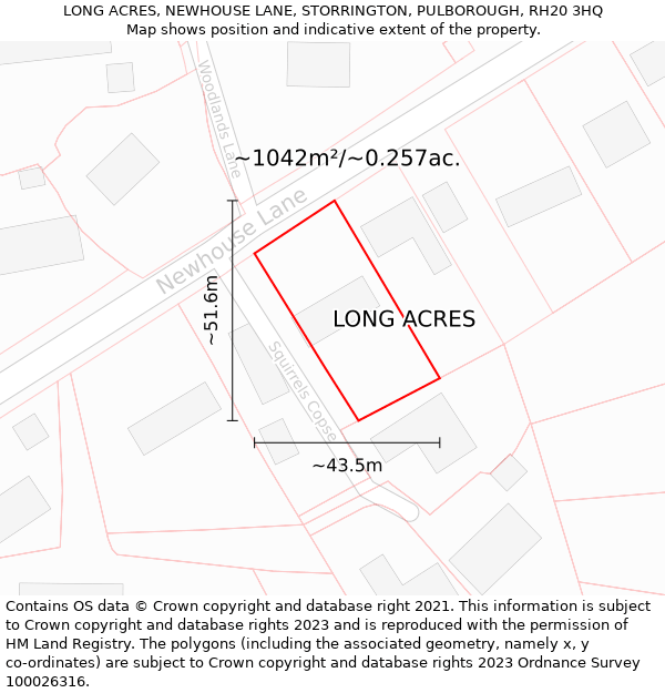 LONG ACRES, NEWHOUSE LANE, STORRINGTON, PULBOROUGH, RH20 3HQ: Plot and title map