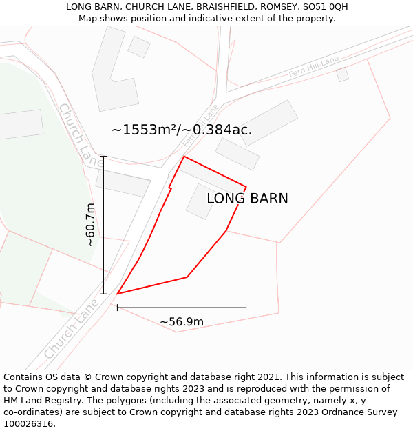 LONG BARN, CHURCH LANE, BRAISHFIELD, ROMSEY, SO51 0QH: Plot and title map