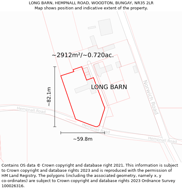 LONG BARN, HEMPNALL ROAD, WOODTON, BUNGAY, NR35 2LR: Plot and title map