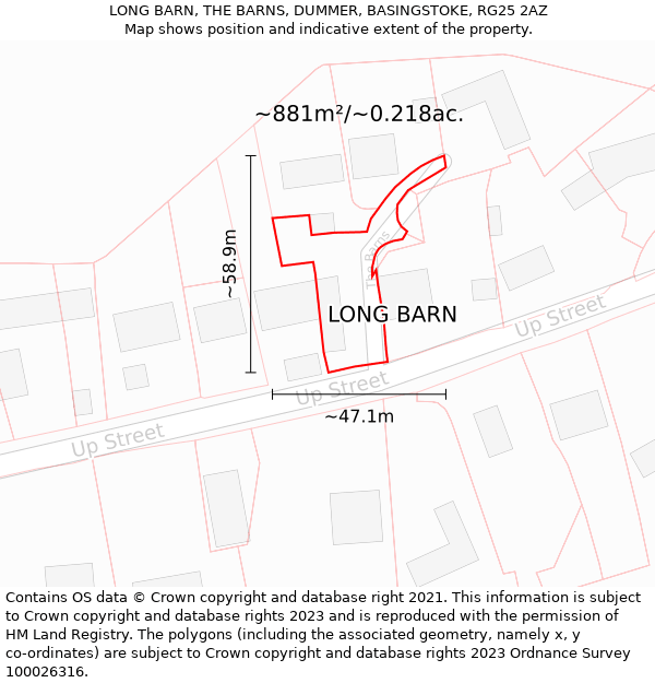 LONG BARN, THE BARNS, DUMMER, BASINGSTOKE, RG25 2AZ: Plot and title map