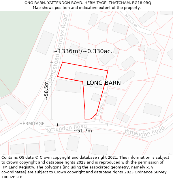 LONG BARN, YATTENDON ROAD, HERMITAGE, THATCHAM, RG18 9RQ: Plot and title map