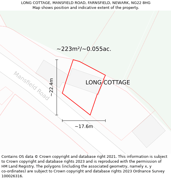 LONG COTTAGE, MANSFIELD ROAD, FARNSFIELD, NEWARK, NG22 8HG: Plot and title map