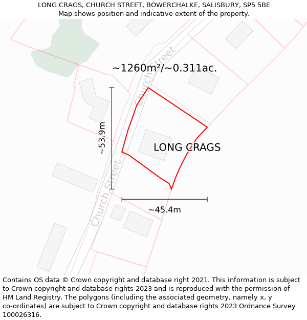 LONG CRAGS, CHURCH STREET, BOWERCHALKE, SALISBURY, SP5 5BE: Plot and title map