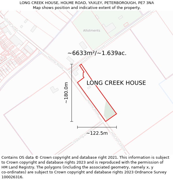 LONG CREEK HOUSE, HOLME ROAD, YAXLEY, PETERBOROUGH, PE7 3NA: Plot and title map