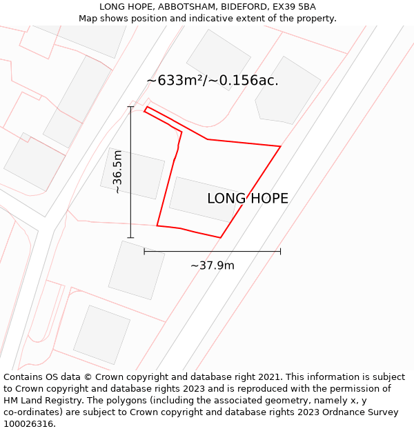 LONG HOPE, ABBOTSHAM, BIDEFORD, EX39 5BA: Plot and title map