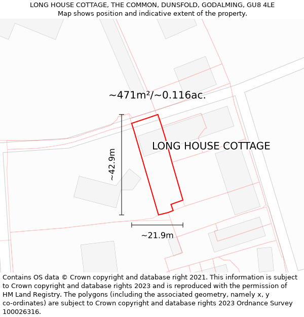 LONG HOUSE COTTAGE, THE COMMON, DUNSFOLD, GODALMING, GU8 4LE: Plot and title map