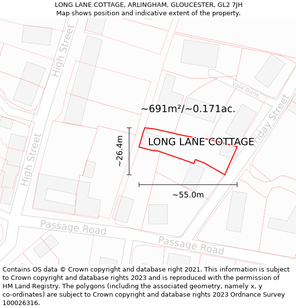 LONG LANE COTTAGE, ARLINGHAM, GLOUCESTER, GL2 7JH: Plot and title map