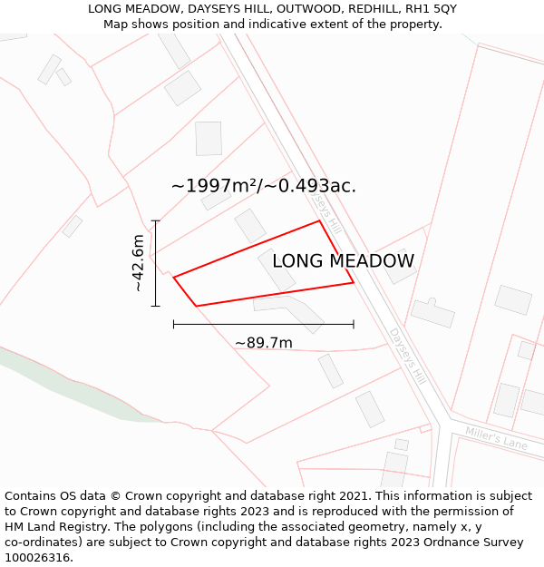 LONG MEADOW, DAYSEYS HILL, OUTWOOD, REDHILL, RH1 5QY: Plot and title map