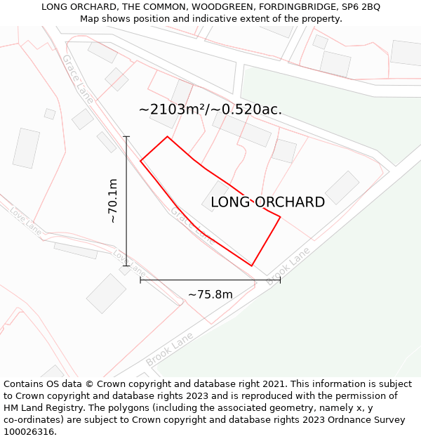 LONG ORCHARD, THE COMMON, WOODGREEN, FORDINGBRIDGE, SP6 2BQ: Plot and title map