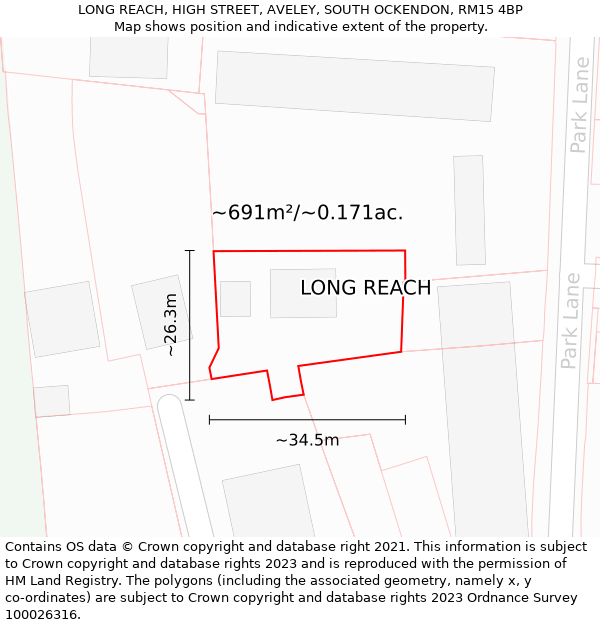 LONG REACH, HIGH STREET, AVELEY, SOUTH OCKENDON, RM15 4BP: Plot and title map