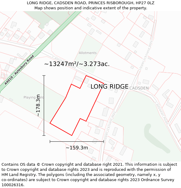 LONG RIDGE, CADSDEN ROAD, PRINCES RISBOROUGH, HP27 0LZ: Plot and title map