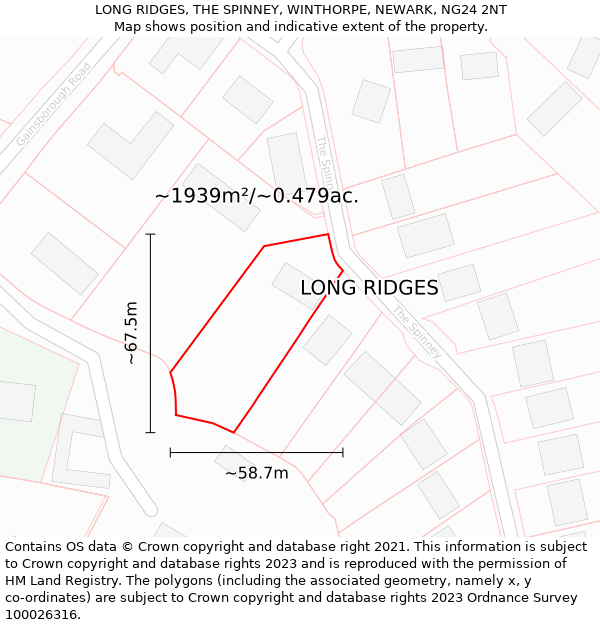LONG RIDGES, THE SPINNEY, WINTHORPE, NEWARK, NG24 2NT: Plot and title map