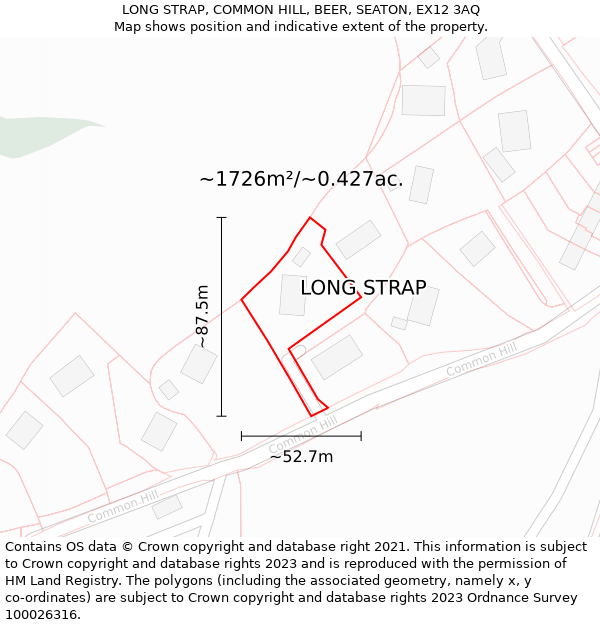 LONG STRAP, COMMON HILL, BEER, SEATON, EX12 3AQ: Plot and title map