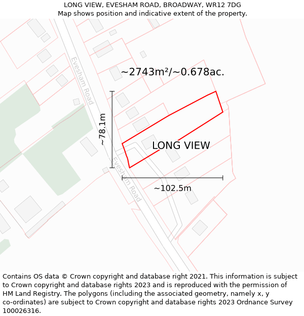 LONG VIEW, EVESHAM ROAD, BROADWAY, WR12 7DG: Plot and title map