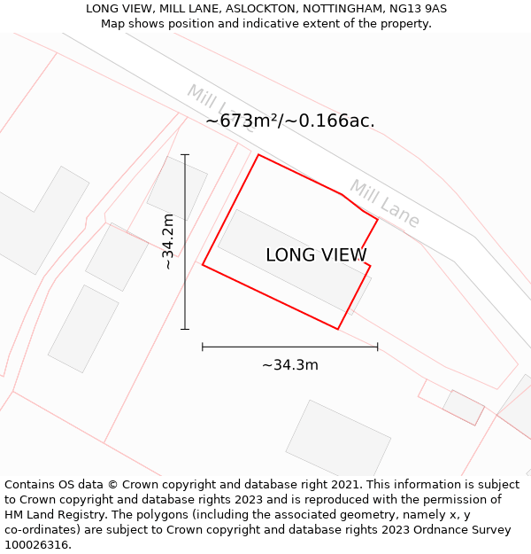 LONG VIEW, MILL LANE, ASLOCKTON, NOTTINGHAM, NG13 9AS: Plot and title map